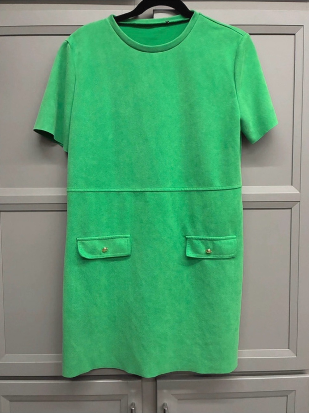 Bright Green Short-Sleeve Mini Shift Dress